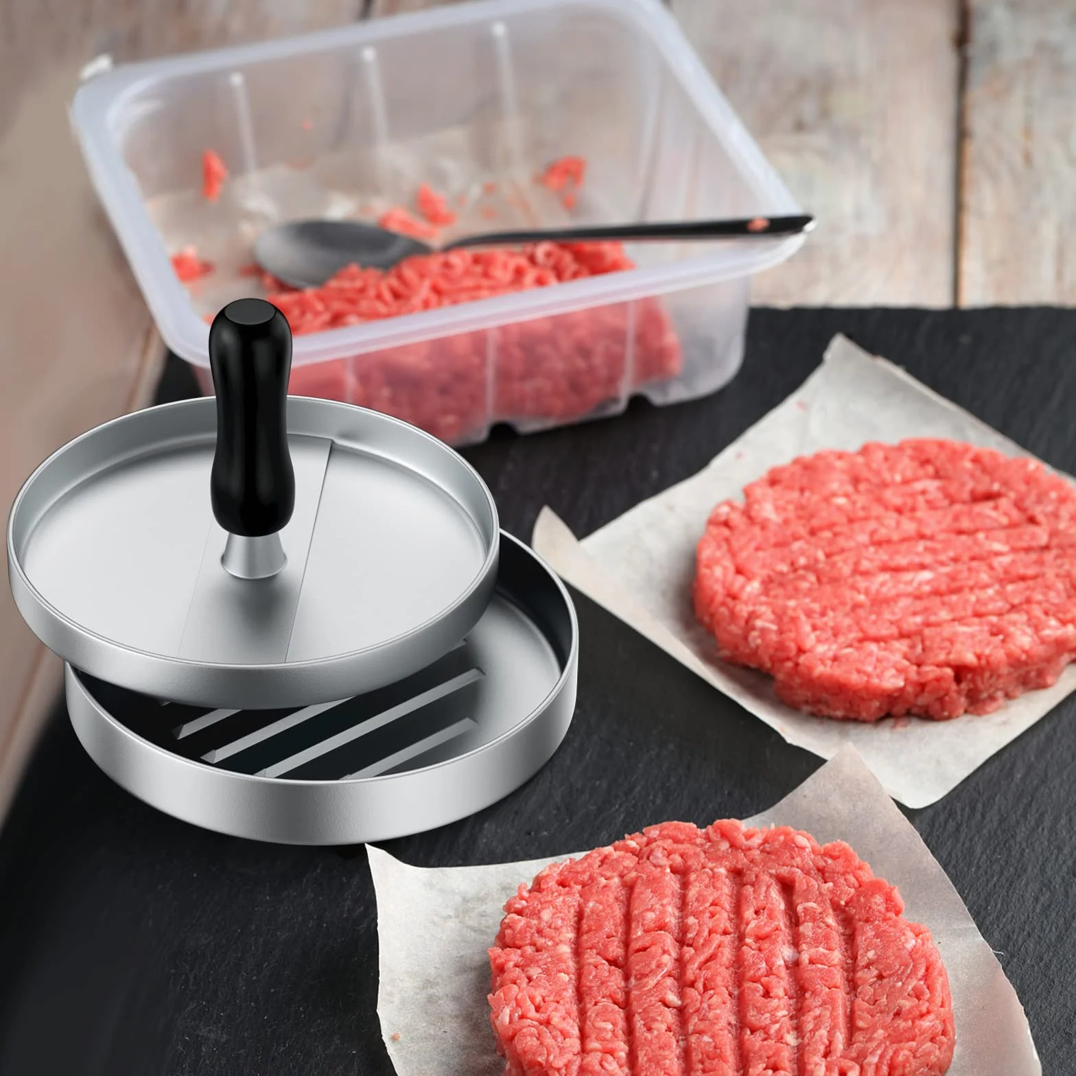 Ceisazira Pressa Hamburger in Alluminio, Antiaderente Hamburger Attrezzo Professionale, Pressa per Hamburger Grandi, Stampo Hamburger, per Patty, BBQ, Grill e Cucina