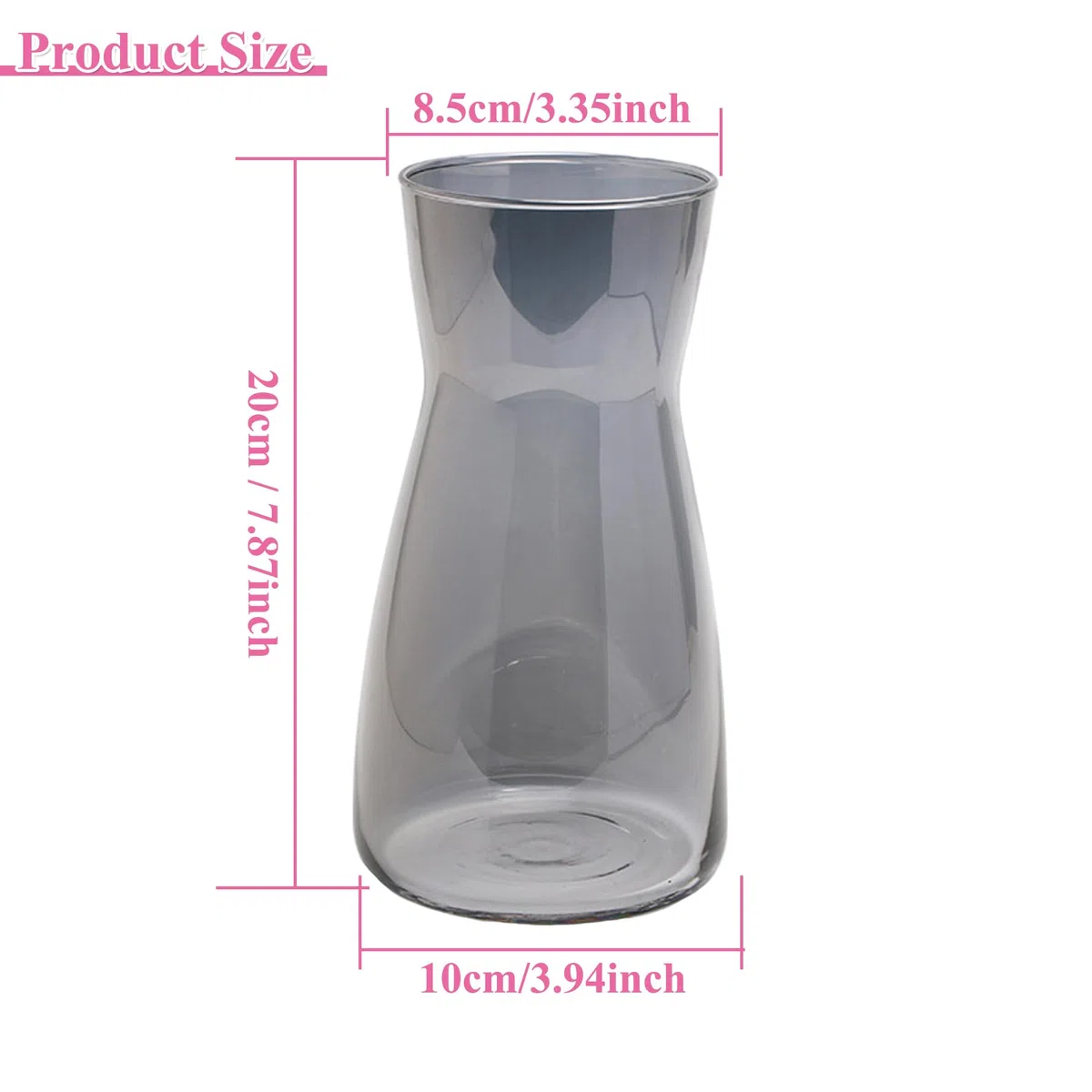 Vaso per fiori in vetro trasparente, alto 20 cm, per decorazione da tavolo, vaso decorativo per erba della pampa, tulipani, orchidee, rose, fiori secchi (grigio fumo)