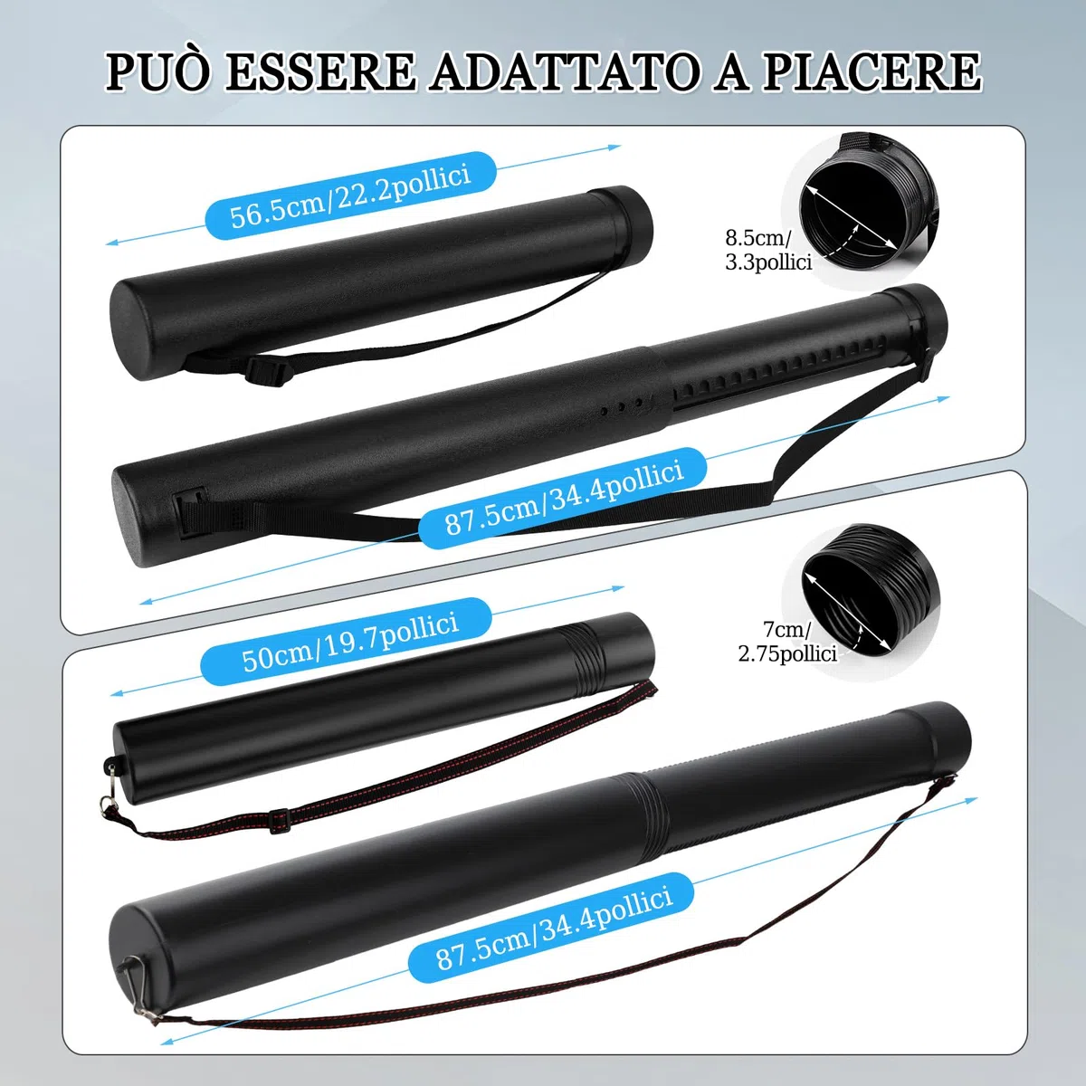 DEWEL 2 pezzi Tubo Portadisegni, Allungabile 56,5-87,5 cm e 50-87,5 cm, Diametro 85 mm e 70mm,Impermeabili Tubo Telescopico Regolabile per Conservare Disegni,Documenti, Manifesti