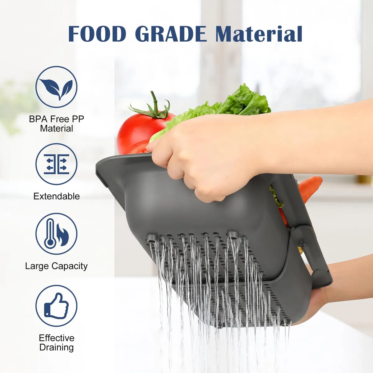 VINATO 2 Pezzi Scolapiatti Appoggio Estensibile Lavello, Scola Verdure da Lavello Plastica cucina, Scolapasta Pieghevole, Accessori Lavello Cucina per Scolare e Sciacquare Frutta e Verdura (Grigio)