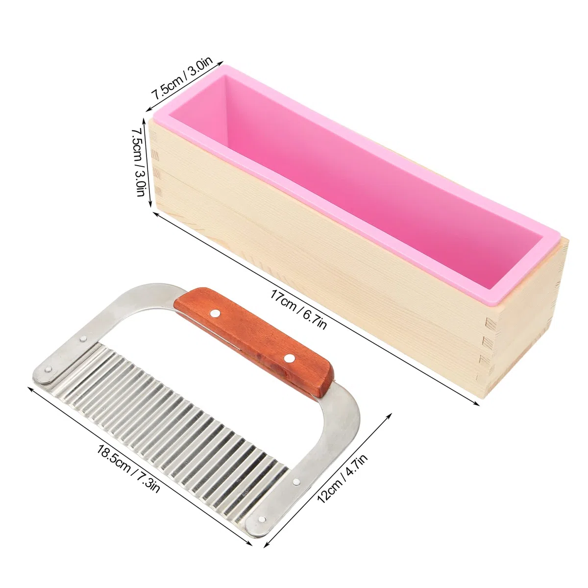 Set di tagliasapone in Legno, Stampo per Tagliasapone in Legno con Stampo in Silicone con Taglierina Ondulata in Acciaio Inossidabile per la Produzione di Sapone Fai da Te