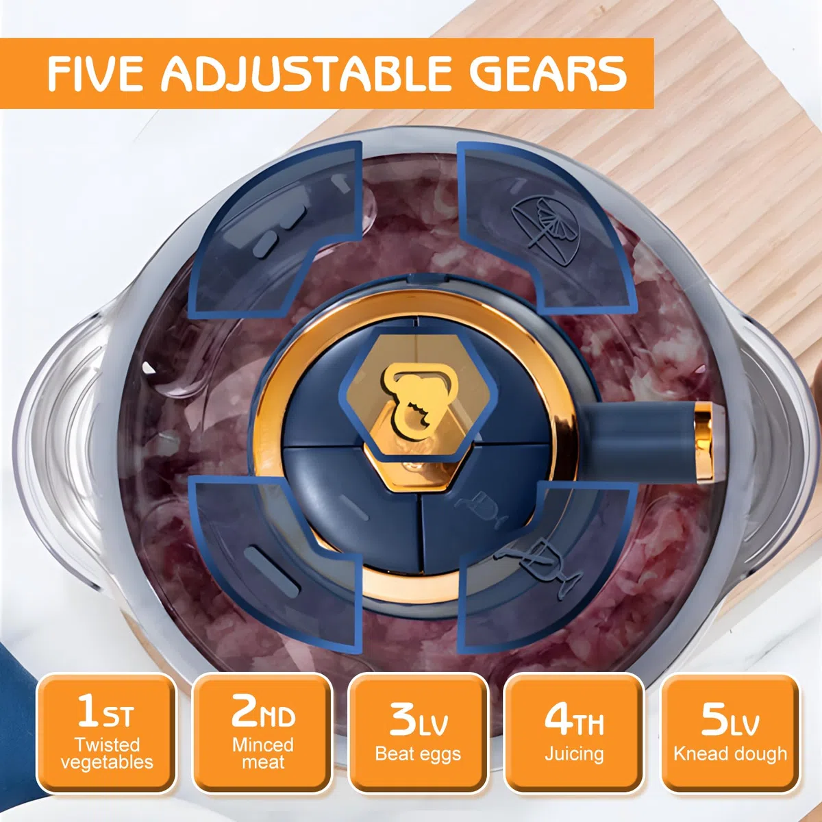 Tritatutto elettrico, 5 l tritatutto multifunzione con due lame da taglio, tritatutto elettrico extra forte per carne, verdure, frutta e porridge, 500 W, regolabile in 5 livelli