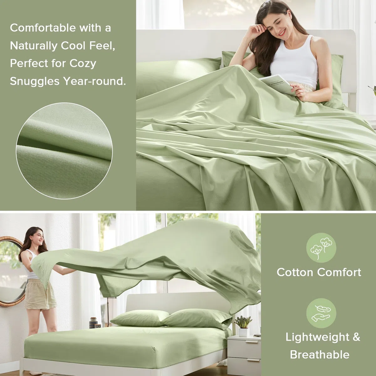 Comfort Spaces Lenzuola in 100% cotone, per letto king size, traspiranti e morbide, lenzuola in cotone naturalmente fresco, con tasca elastica da 35,6 cm, per materassi fino a 40,6 cm, set di lenzuola