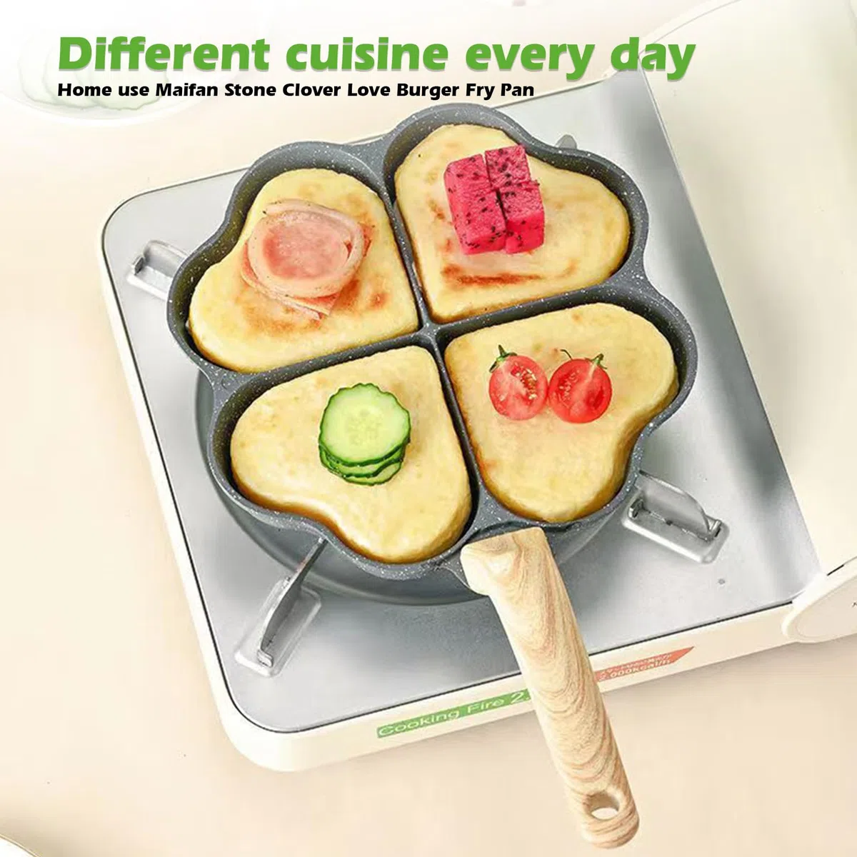 Padella per uova fritte con coperchio, a induzione, antiaderente, per pancake, piccole padelle a 4 fori, a forma di cuore, per colazione, uova fritte, bistecche, hamburger