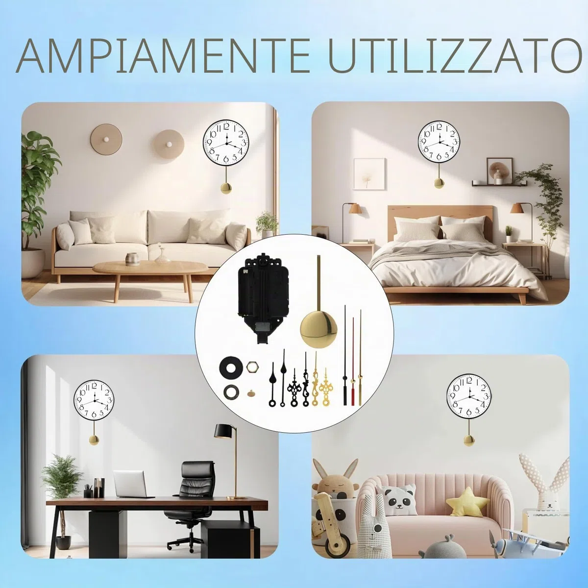 Kit Meccanismo Orologio a Pendolo al Quarzo, Movimento a Batteria con 3 Coppie di Lancette Diverse, Ideale per la Sostituzione e Creazione di Orologi da Parete
