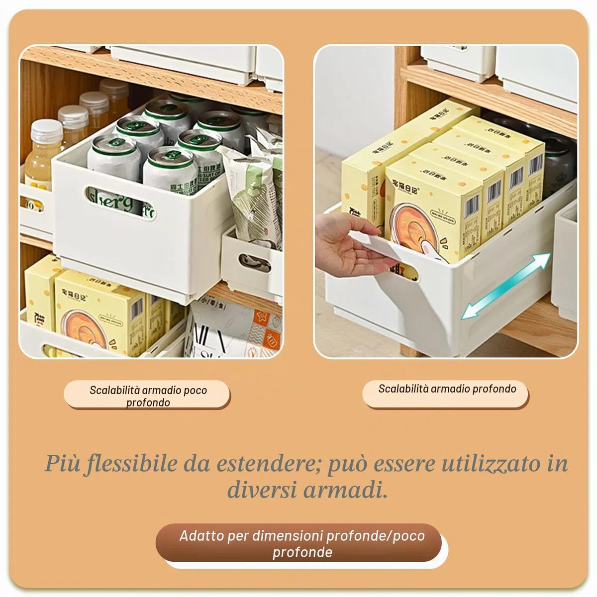 Set di 2 organizer estraibili per armadio, base stretta per scaffale da cucina per lavello, bagno e armadio a parete - scaffale multifunzionale salvaspazio