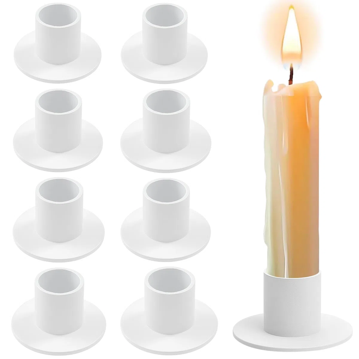 8 Pezzi Porta Candele, Portacandele da Tavolo, Rotondo Struttura Candelieri, Per Matrimonio, Cena a Lume di, Matrimonio, Feste, Centrotavola (Bianco)