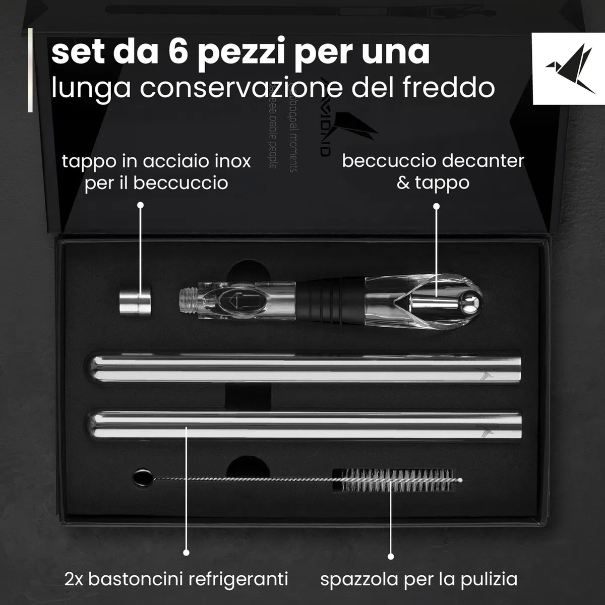 Beyond Refrigeratore per Vino in Acciaio Inox con Versatore – Refrigerante per Vino, Accessorio e Regalo per Amanti del Vino Uomo Donna | Set Refrigerante per Vino Bianco e Rosso (Set Regalo)