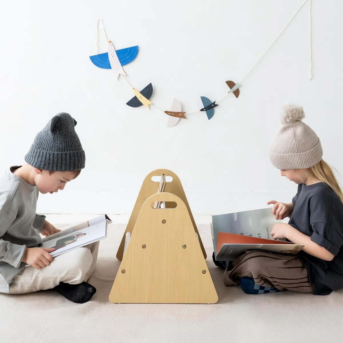 3 Sprouts Libreria Bambini Doppia Faccia - Libreria Montessori Per Bambini - Porta Libri Bambini Salvaspazio - Scaffale Montessoriano Legno - Libreria Bimbi Cameretta Montessoriana, Crema