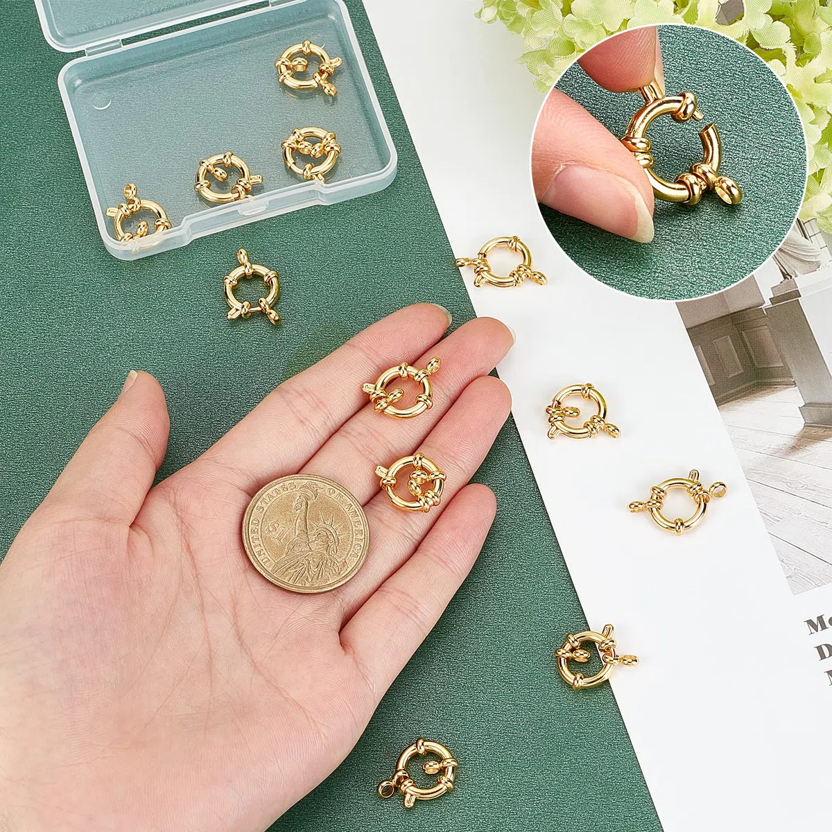 PH PandaHall 12 pz Reale 24K Placcato Oro 304 Fermagli A Molla In Acciaio Inox Anello Collana Connettore di Collegamento Charms per Brecelet Neckalce Gioielli Fai Da Te Craft Making, Oro