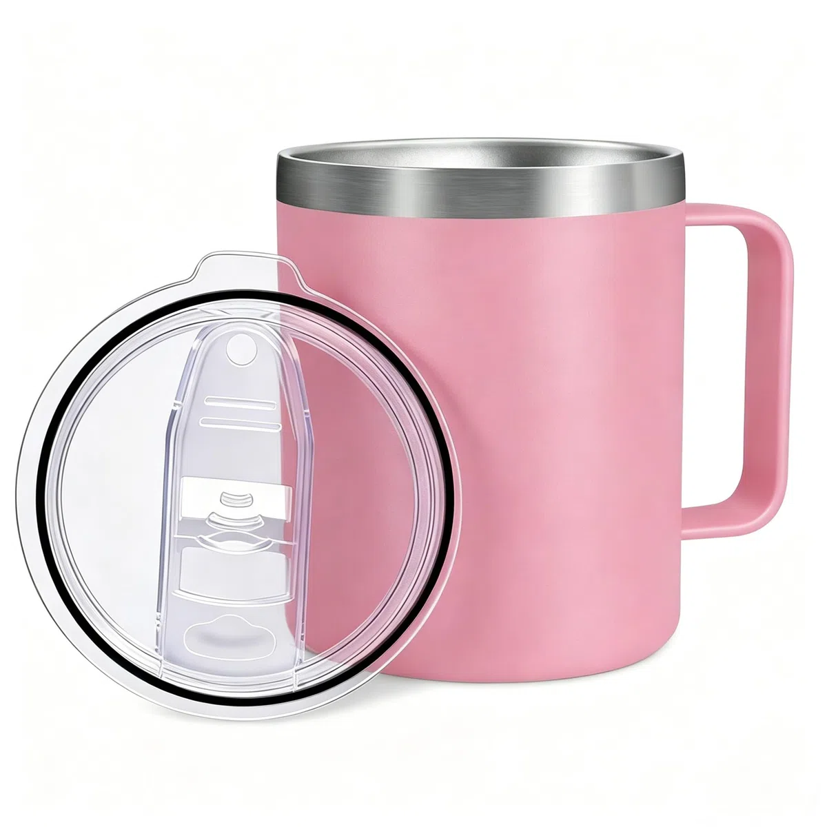 Tazza Termica 360ml con Manico, Mug Termica in Acciaio Inox con Coperchio Ermetico, Bicchiere Termico da Viaggio per Caffè, Ufficio, Campeggio e Viaggi(Rosa)