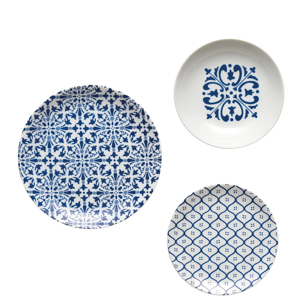 Guzzini - LE MAIOLICHE Set 6 Posti Tavola, Piatti Piani, Piatti Fondi, Piatti Frutta/Dessert - Blu Mediterraneo - 10290976