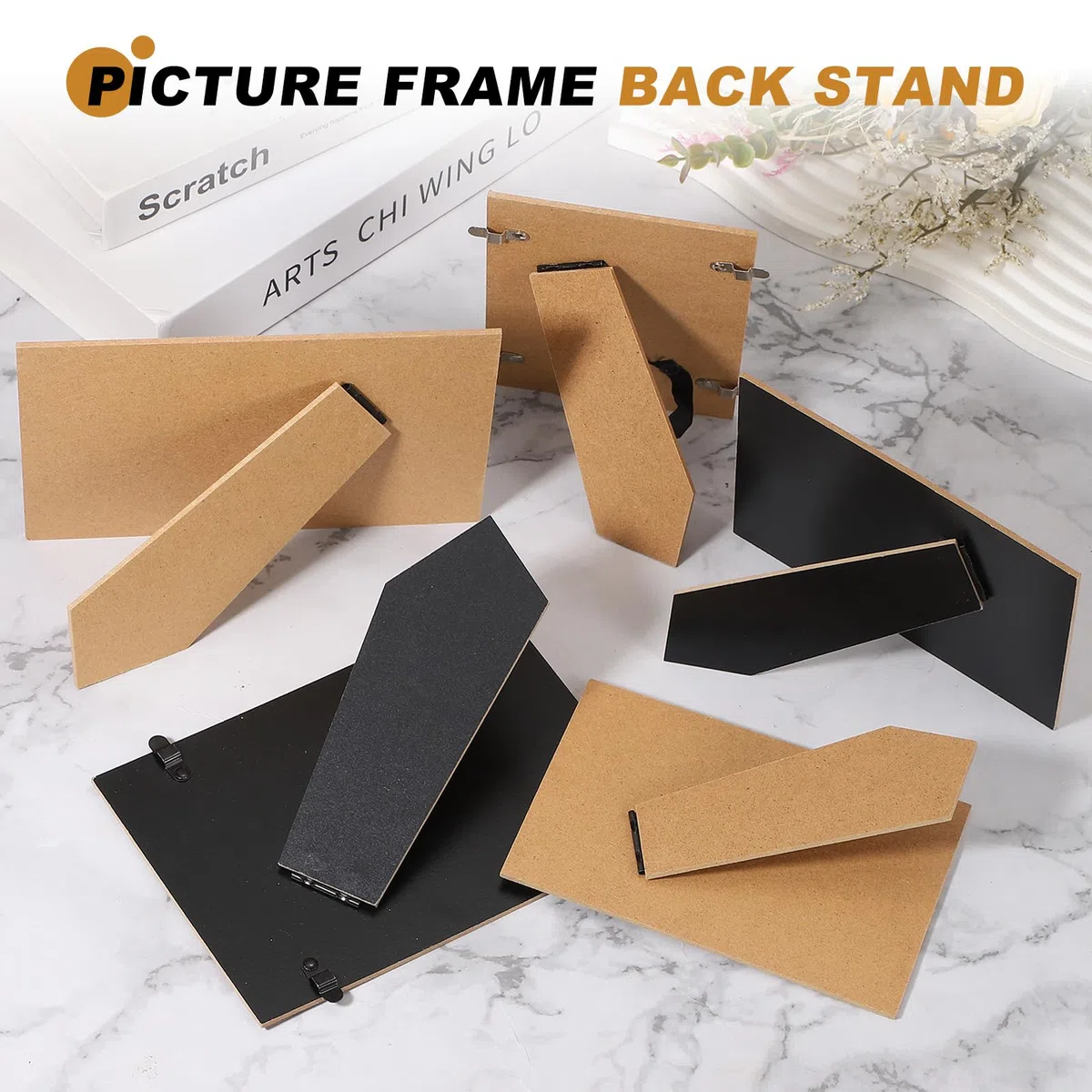 Cavalletto posteriore, supporto posteriore per foto, cornice di ricambio – adatto per (6 pollici fai da te Photo Board – Arte – piastrelle – parete – tavolo) 4 pezzi & legno naturale