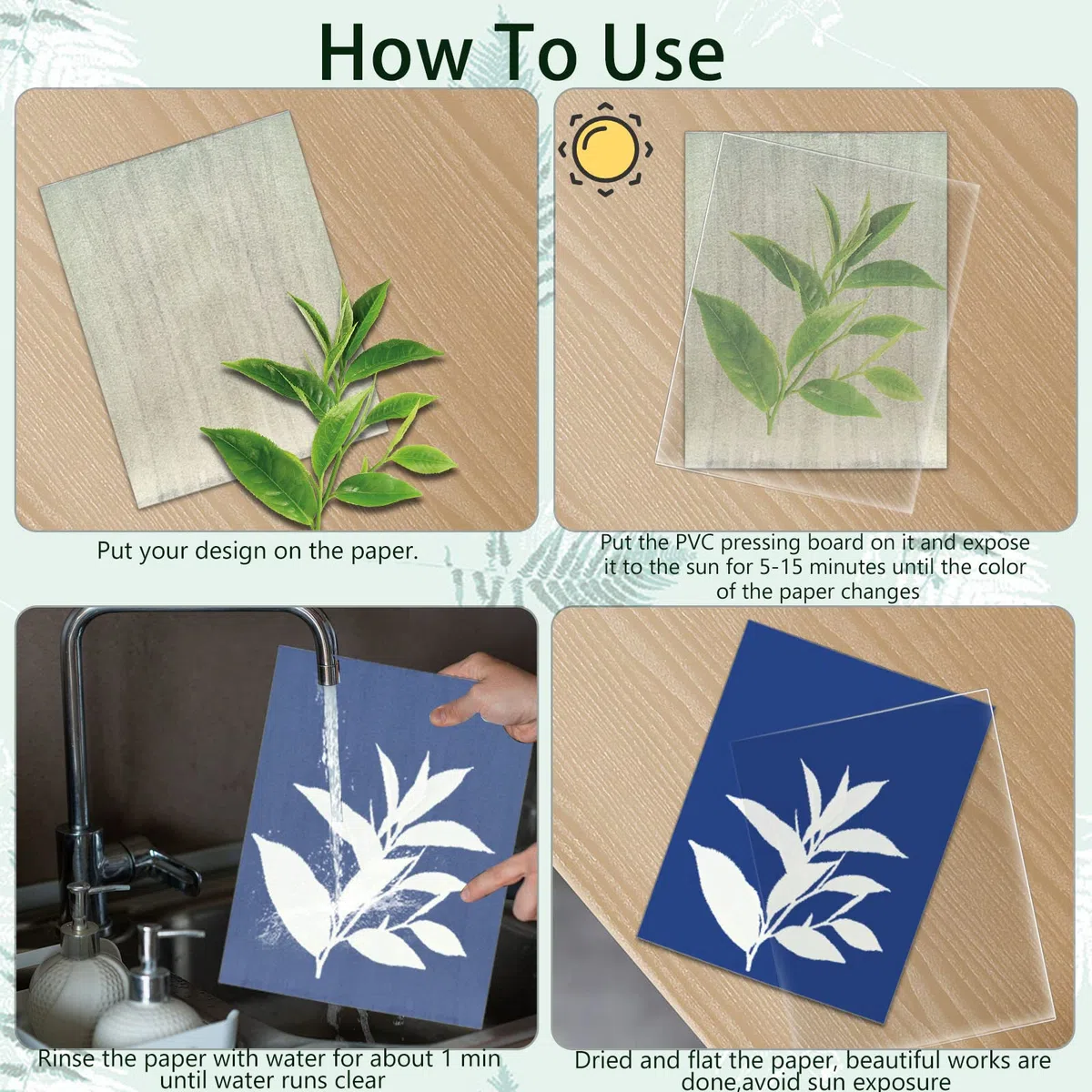 32pcs A5 cianotipia kit,Carta da disegno solare con pannello in PVC Stampa solare Set di carta da stampa naturale per Progetti di artigianato artistico fai da te per adulti