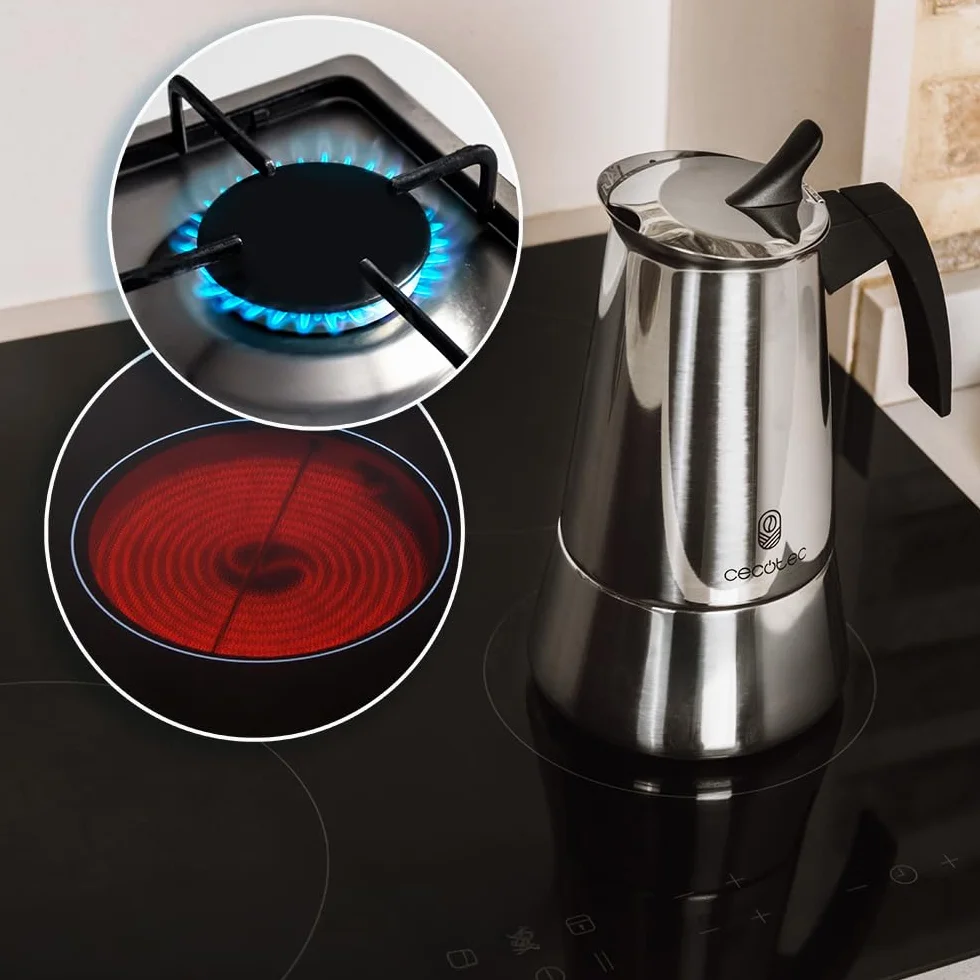 Cecotec Caffettiera Moka Express Piccolina 400 Bronze. 200ml, 4 Tazze di Caffè, Acciaio Inox, Adatta Tutte le Superfici, Filtro Premium, Valvola di Sicurezza, Manico Termoresistente, Design Elegante
