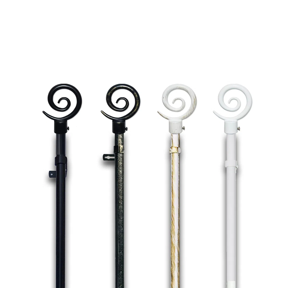 GD LOVES YOUR HOME Bastone Tenda Estensibile 70-120 cm 120-210 cm o 160x310cm Ferro Antichizzato Shabby Chic Asta Anelli Scorritenda MOD.forma a spirale (Nero(versione Danneggiata), 120-210cm)