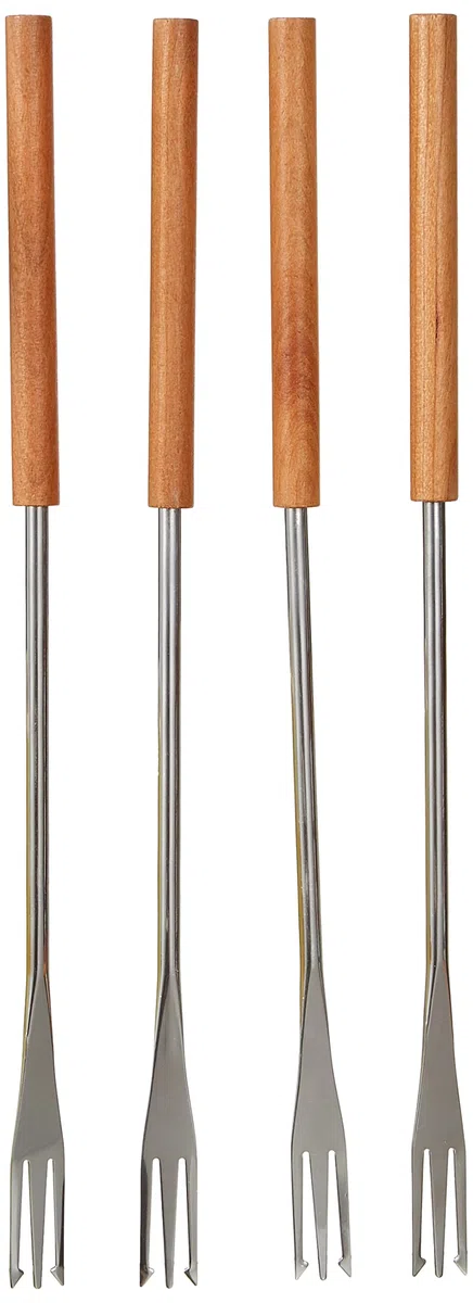 Kuhn Rikon 32099 - Forchette per fonduta di Formaggio/Carne, in Legno di ciliegio, 4 Pezzi