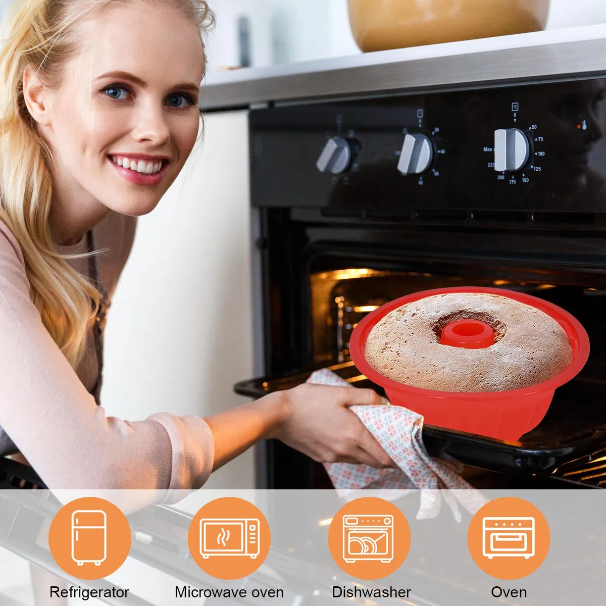 Stampo per ciambella 23 cm in silicone antiaderente resistente alle temperature per dolci (rosso)