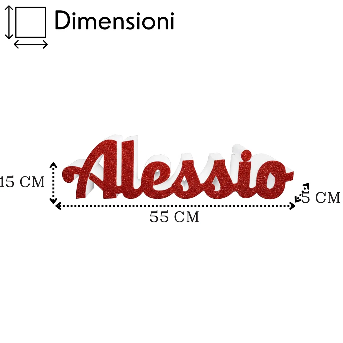 Scritta Nome Personalizzabile in Polistirolo Glitterata 55x15x5 cm Decorazione Made in Italy Ideale per Feste,Matrimonio,Battesimo,Comunione,Idee Regalo Personalizzabili