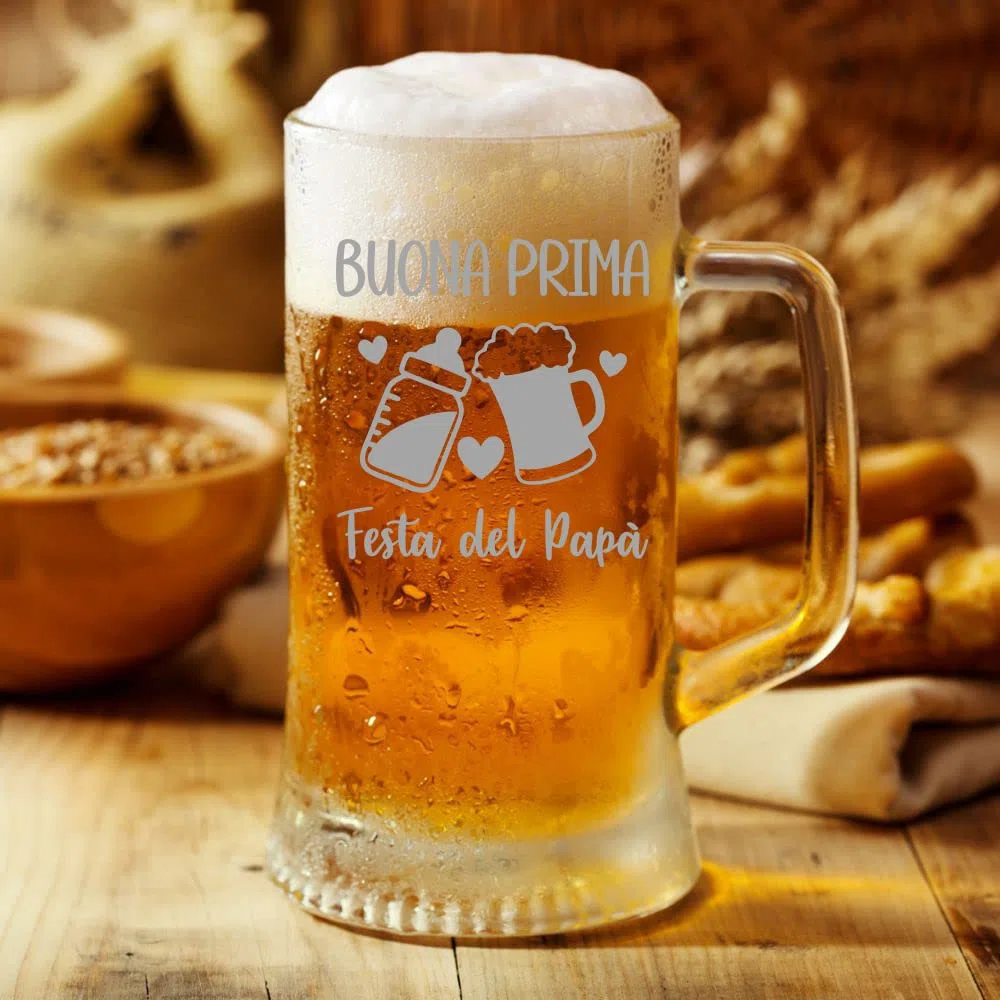 Colorfamily Boccale Birra Papà 50 cl Buona prima festa del papà cuori birra e biberon Idea regalo