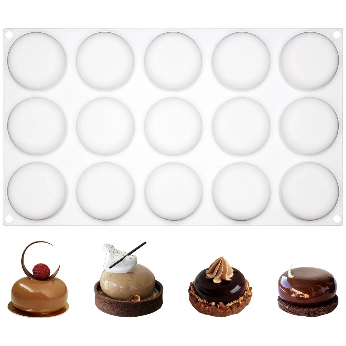 Stampo in silicone con 15 cavità arrotondate per cavità 4,6 x 4,6 x 1,8 cm