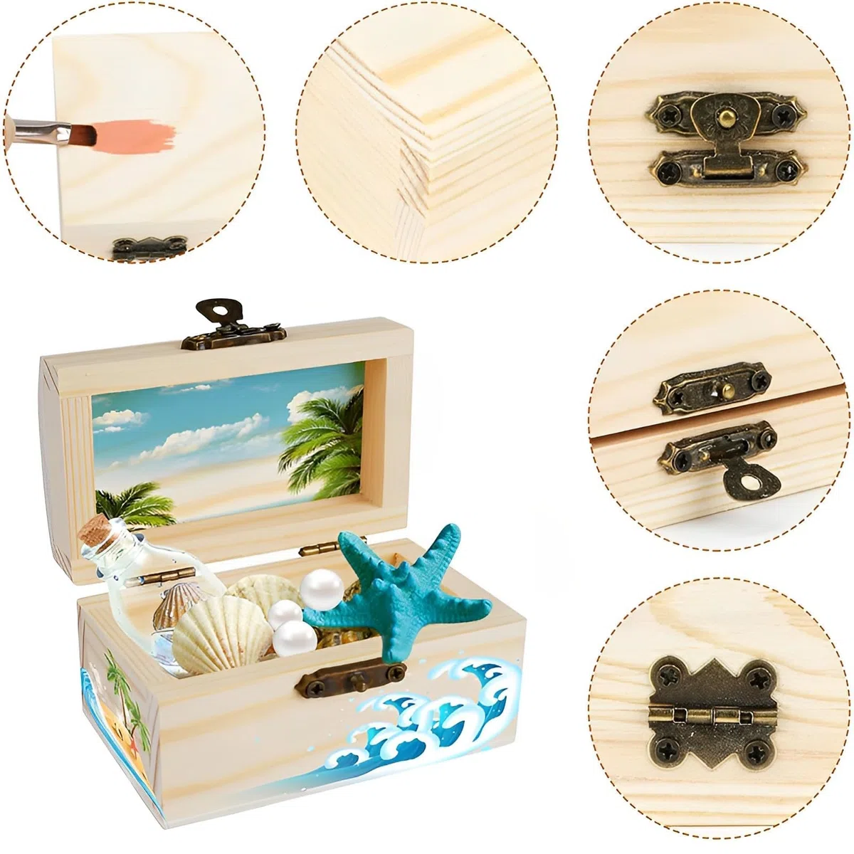 10 Pezzi Mini Cassa Del Tesoro,Con 3 Adesivi Portagioie Cassapanca Scatole in Legno Rettangolari,Scatola Di Legno Fai Da Te Con Coperchio per Feste Di Pirati Di Compleanno Dei Bambini
