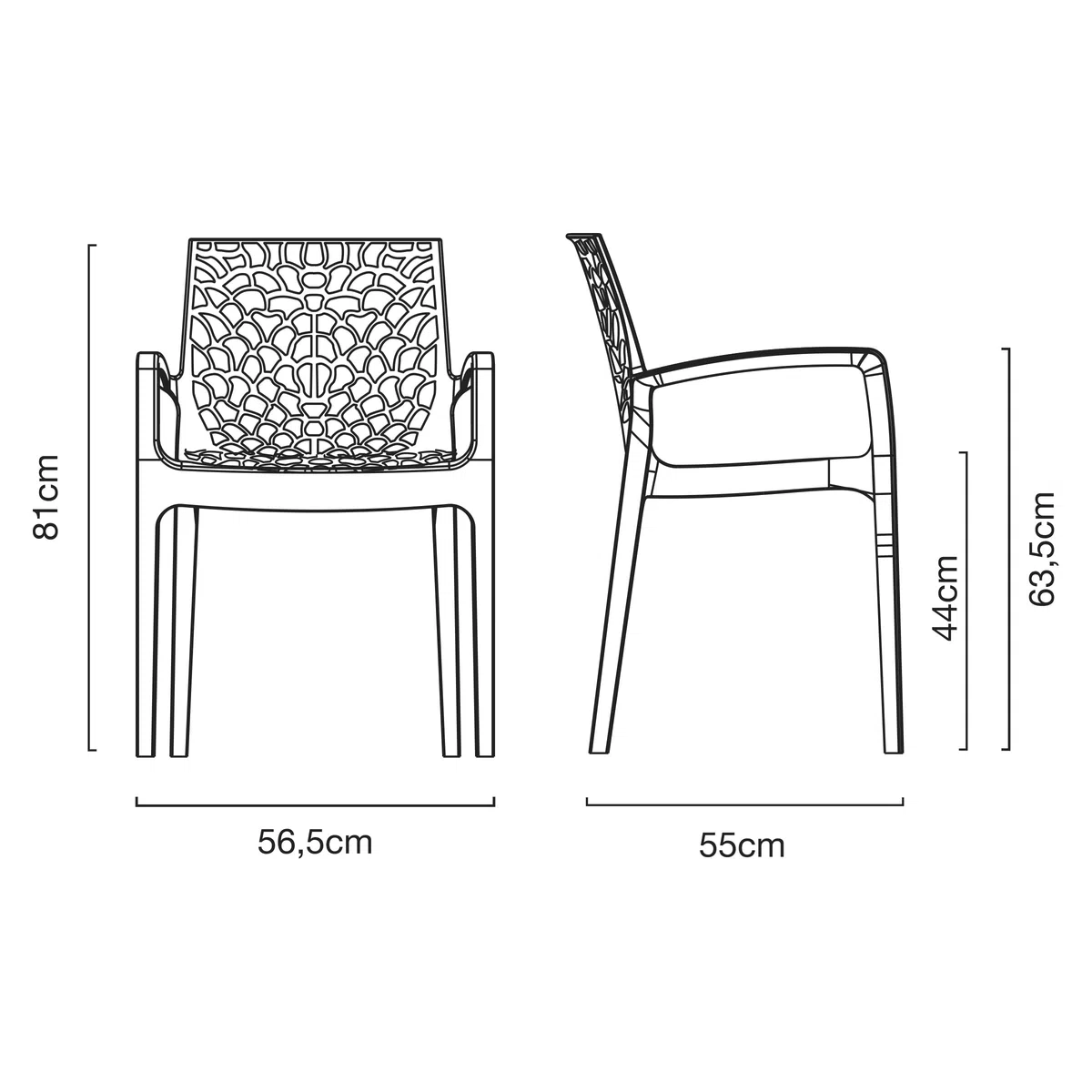GRAND SOLEIL Grandsoleil Upon Gruvyer impilabile Poltrona, Polipropilene, Antracite, 53 x 58 x 81 cm