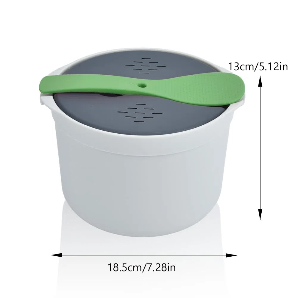 Cuociriso per Microonde, 7.28*5.12Pollices Pentola a Vapore Antiaderente, Set Pentole Preparazione Cuoci Riso Cereali per microonde Sistema Rice Cooker Cuociriso Cereali Container Steam Cooking