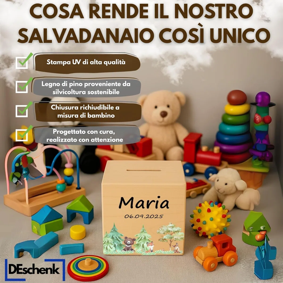 Salvadanaio In Legno Personalizzabile per Banconote E Monete, Con Il Nome Desiderato - Libro Risparmio Soldi Unico - Libretto Risparmio Soldi (Elefante)