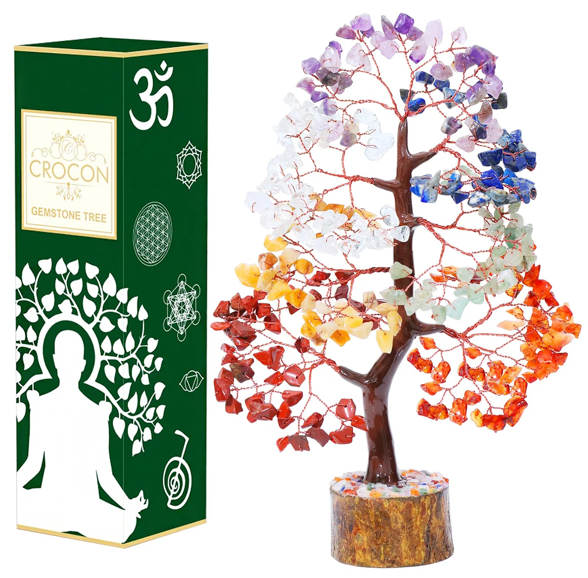 Crocon Sette Chakra Gemstone Tree Feng Shui Figurina Soldi Bonsai Buona Fortuna Reiki Cristalli Guarigione Equilibrio Decorazione Ricchezza Prosperità Tavolo Decorazione Stanza Regalo Dimensioni 10-12
