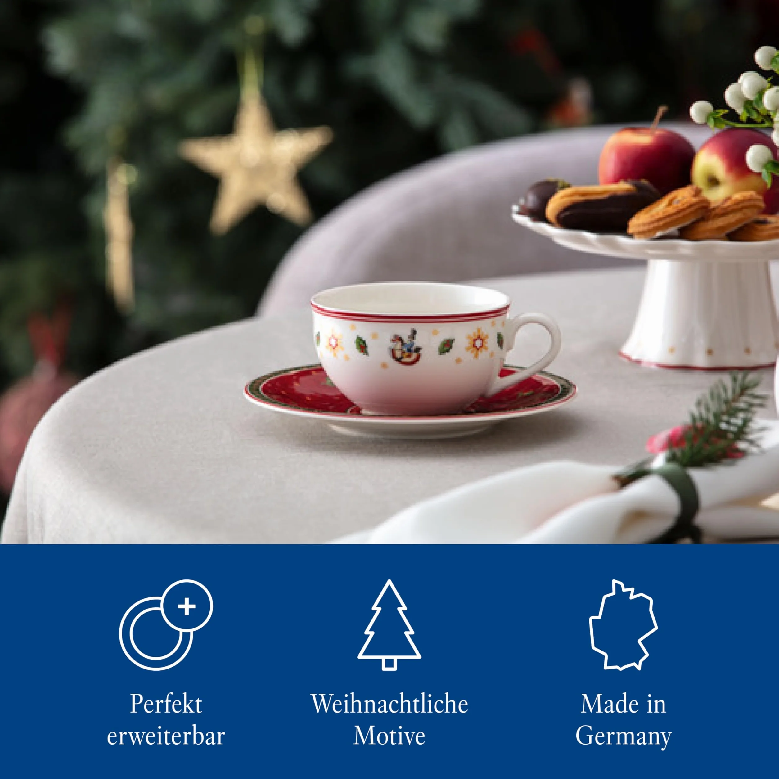 Villeroy & Boch – Toy's Delight Specials piattino, piattino per tazze da caffè, piccolo piatto in porcellana con motivo natalizio, 16,7 cm Ø, lavabile in lavastoviglie, utilizzabile nel microonde