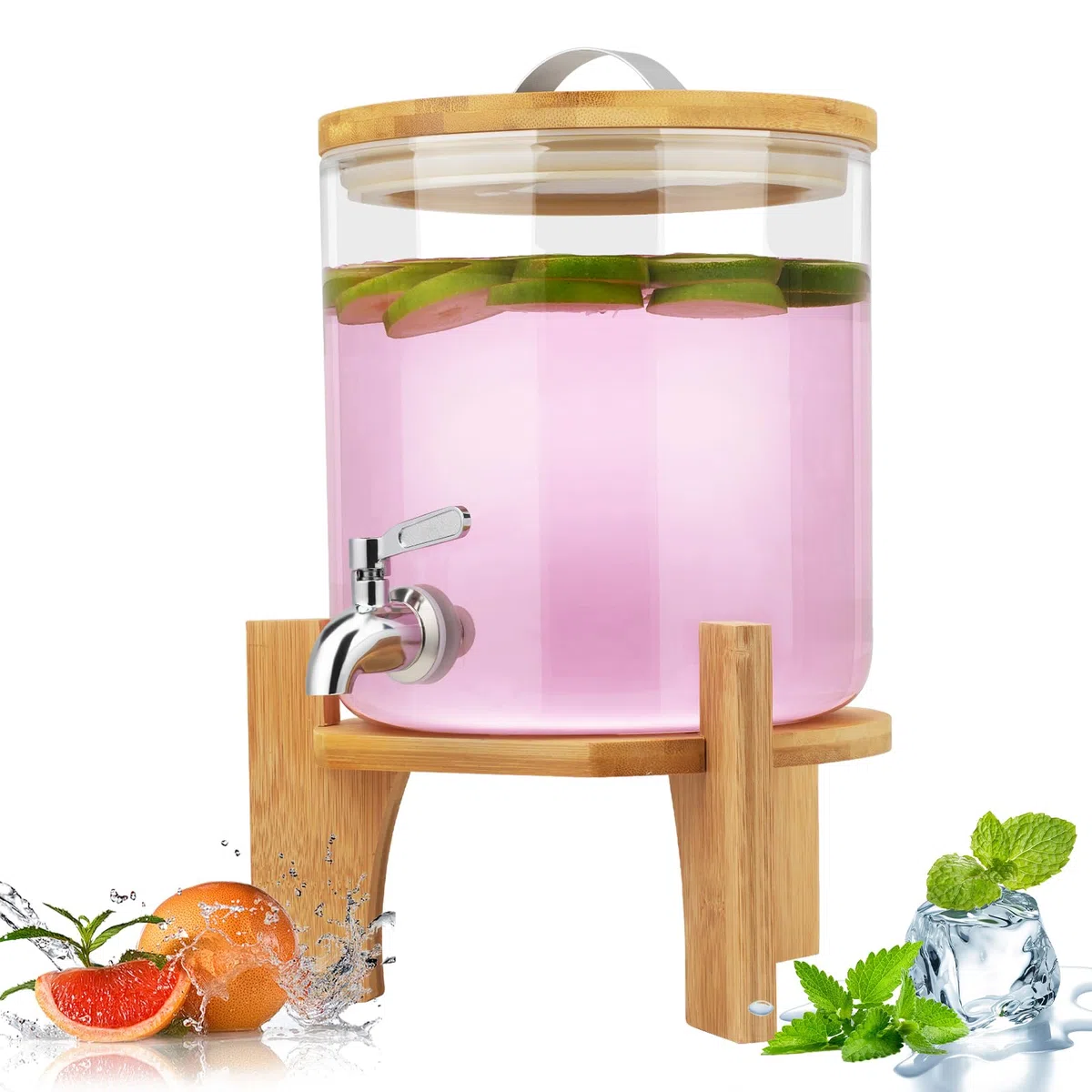 Dispenser per bevande in vetro borosilicato resistente alle alte temperature, con coperchio a bocca larga, barattolo per bevande calde con supporto in bambù, per succhi di frutta, acqua, tè