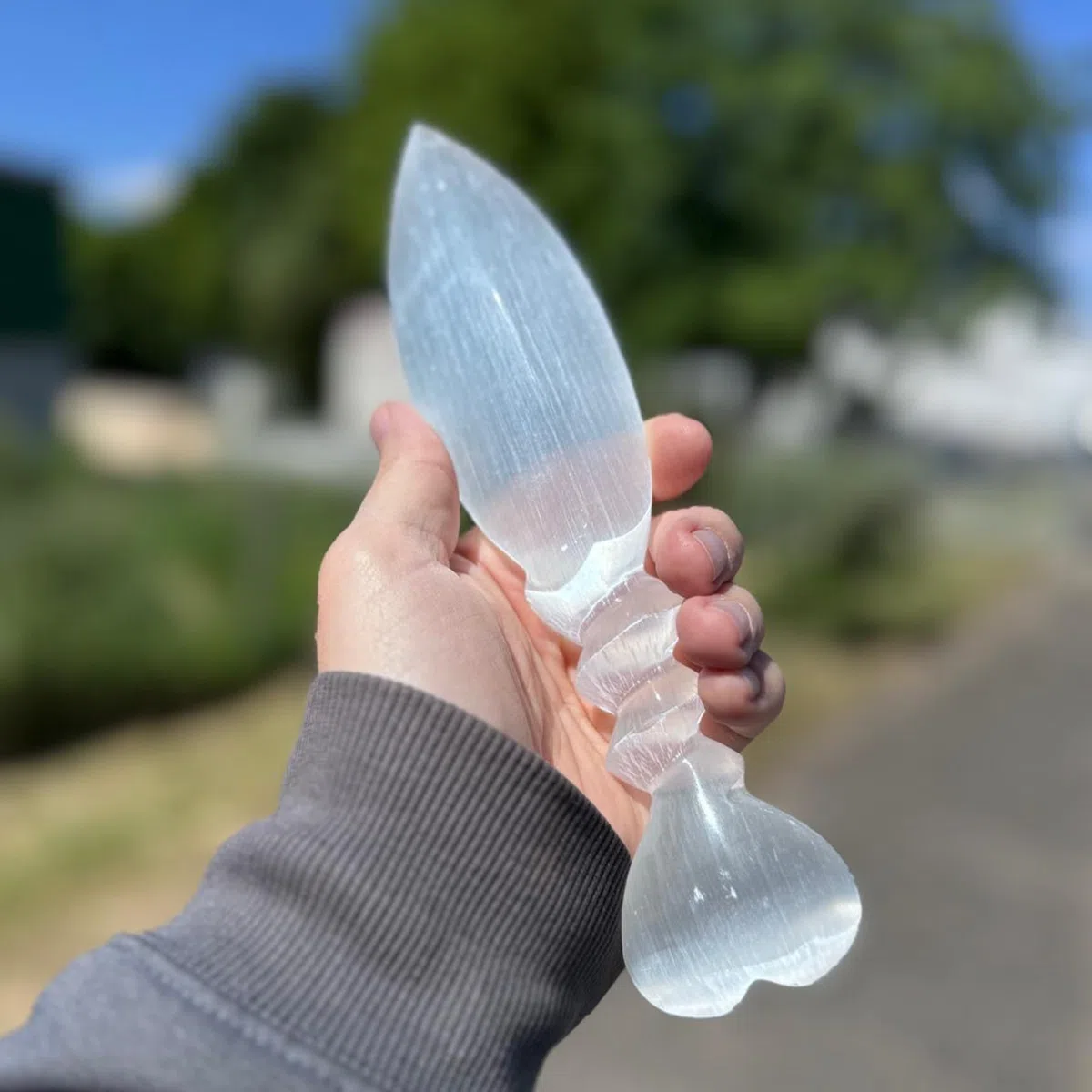 NKlaus Selenite Naturale Pugnale Cuore 24cm Gemma Cuore Cristallo Quarzo Decorazione 15316
