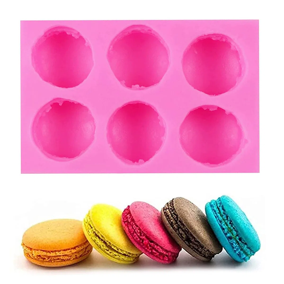 UYST Stampo in silicone Macarons 6 Fori Macaron Stampo Macaron Stampo in Silicone fai da te 12.5 x 8.5 x 2.2 cm per fai da te torte sapone lozione bomba da bagno candele cioccolato argilla polimerica