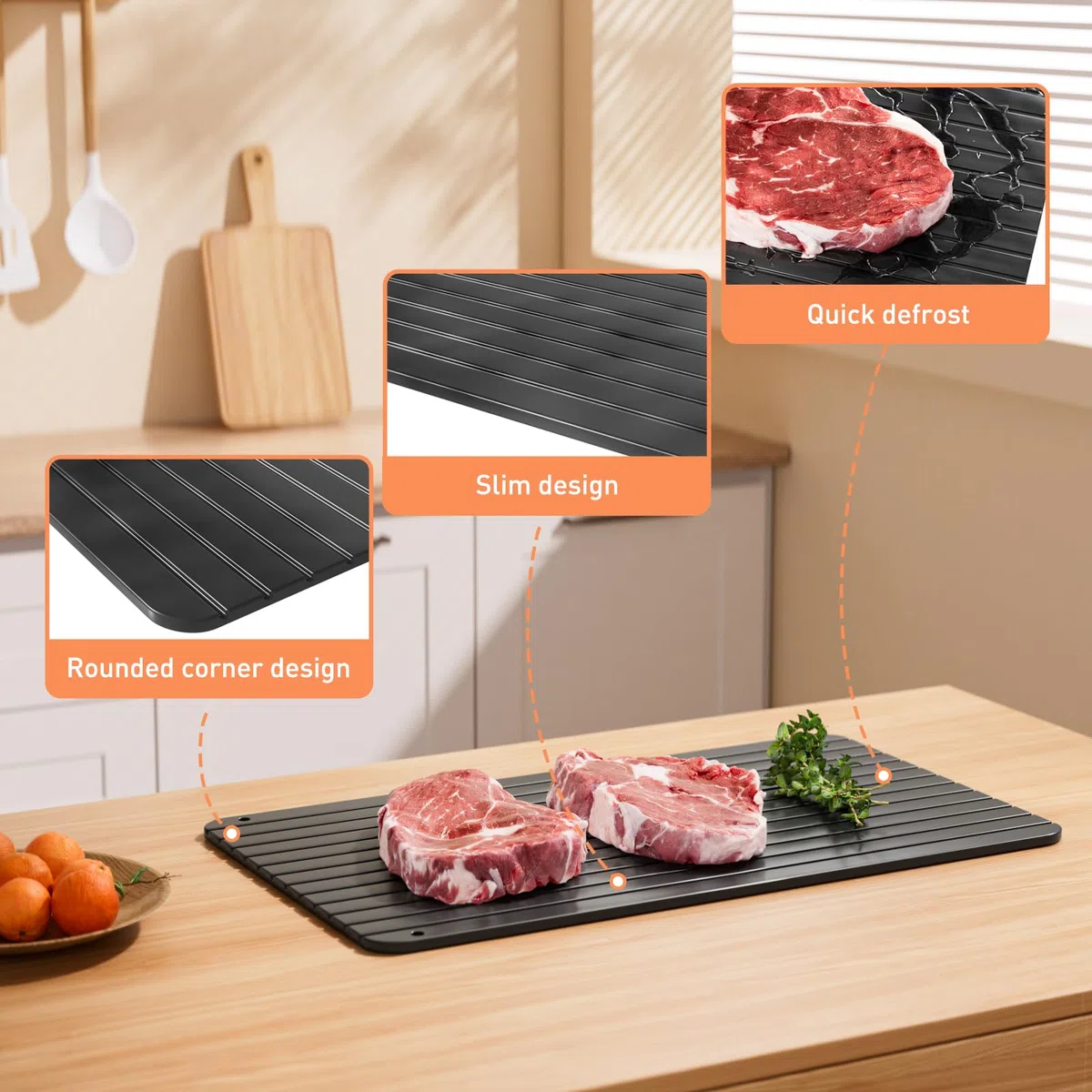 Piastra di Scongelamento in Lega di Alluminio ABDA per Scongelamento Rapido da Cucina per Congelare Ingredienti Rapidamente Come Carne, Bistecca, Pollo e Pesce - Senza Elettricità, Senza Microonde