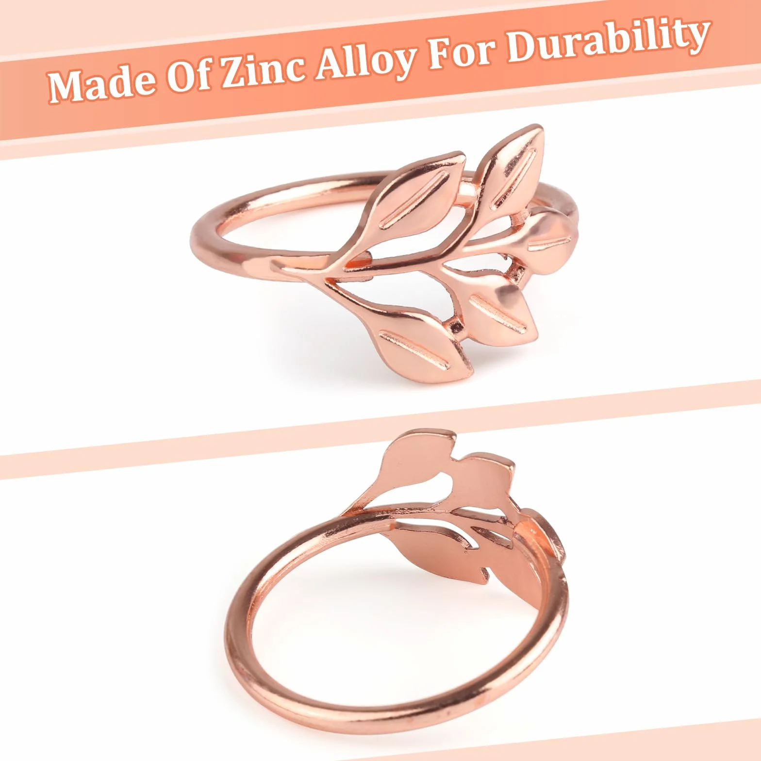16 Pezzi Porta Tovaglioli da Tavolo, Portatovaglioli da Tavola in Metallo, Porta Tovaglioli a Forma di Foglia, Tovaglioli Fibbia Elegante per Matrimonio, Cena di Famiglia (Oro rosa, 4cm)