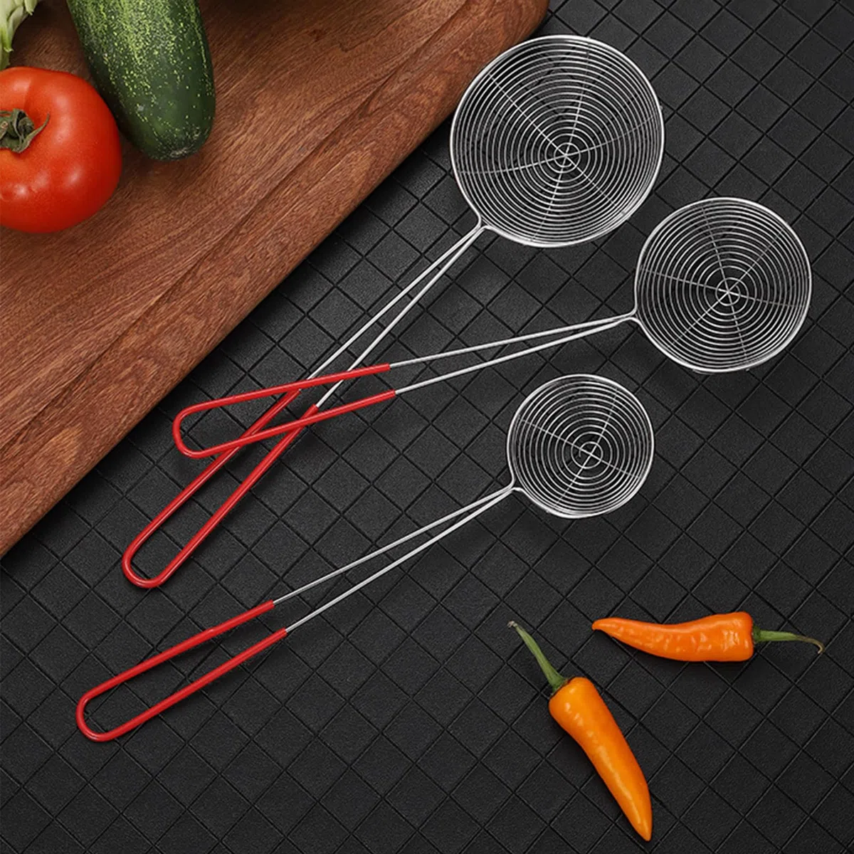 Cucchiaio Forato in Acciaio Inossidabile, Set di 3 Scolapasta in Acciaio Inossidabile,Colino a Ragno, Cucchiaio a Rete da Cucina, Cucchiaio Forato per Colino per Pasta, per Friggere in Cucina