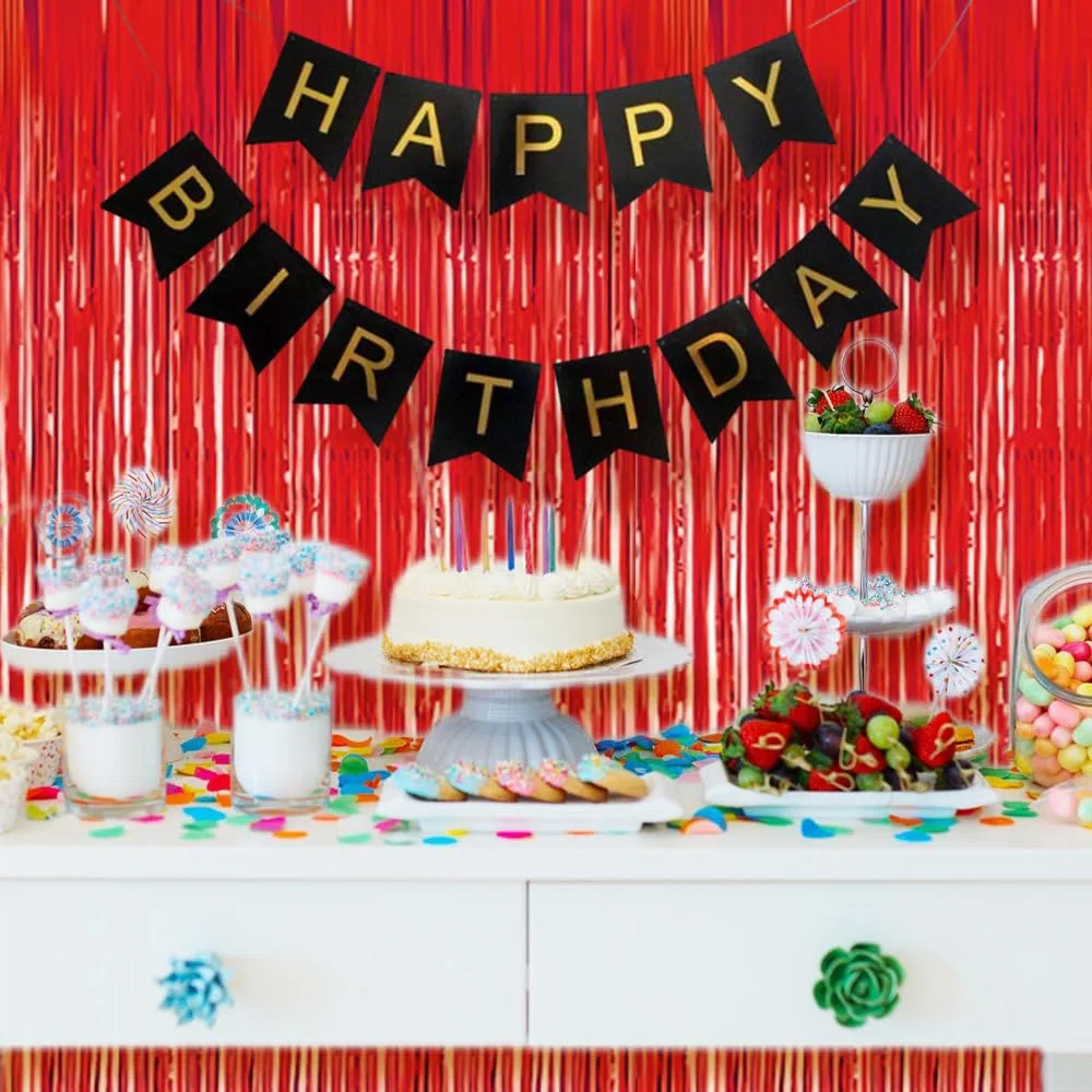 6 Pezzi Rosso Tende Metalliche Feste, 1M x 2M Tenda Compleanno In Plastica, Tenda Per Compleanno Decorazione per La Decorazione Dello Sfondo, La Decorazione Della Festa, Decorazione Del Compleanno