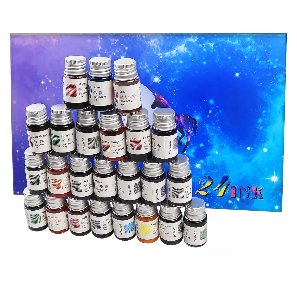 Set di 24 colori di inchiostro per calligrafia, inchiostro colorato con polvere dorata per disegnare e scrivere, confezione regalo inclusa