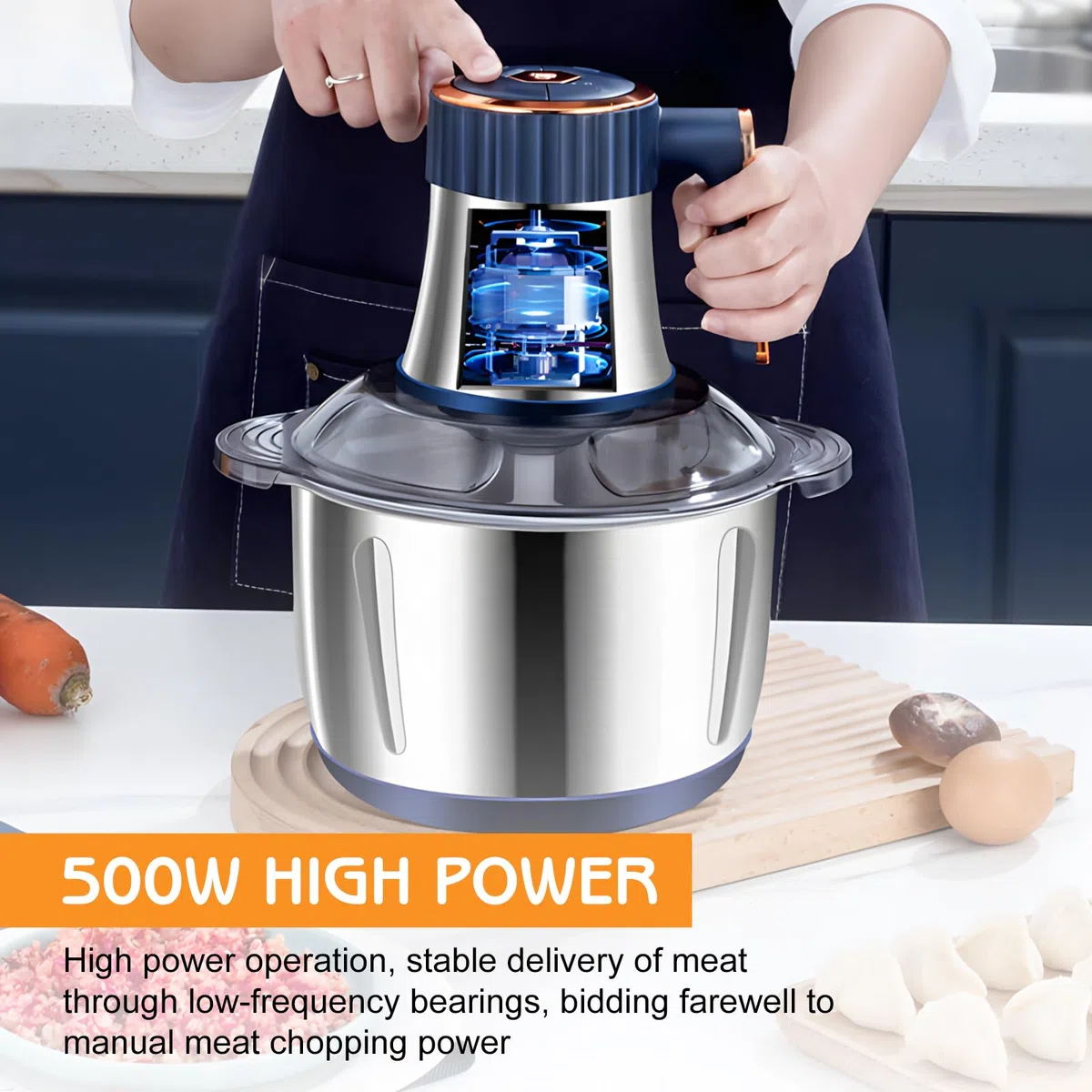 Tritatutto elettrico, 5 l tritatutto multifunzione con due lame da taglio, tritatutto elettrico extra forte per carne, verdure, frutta e porridge, 500 W, regolabile in 5 livelli