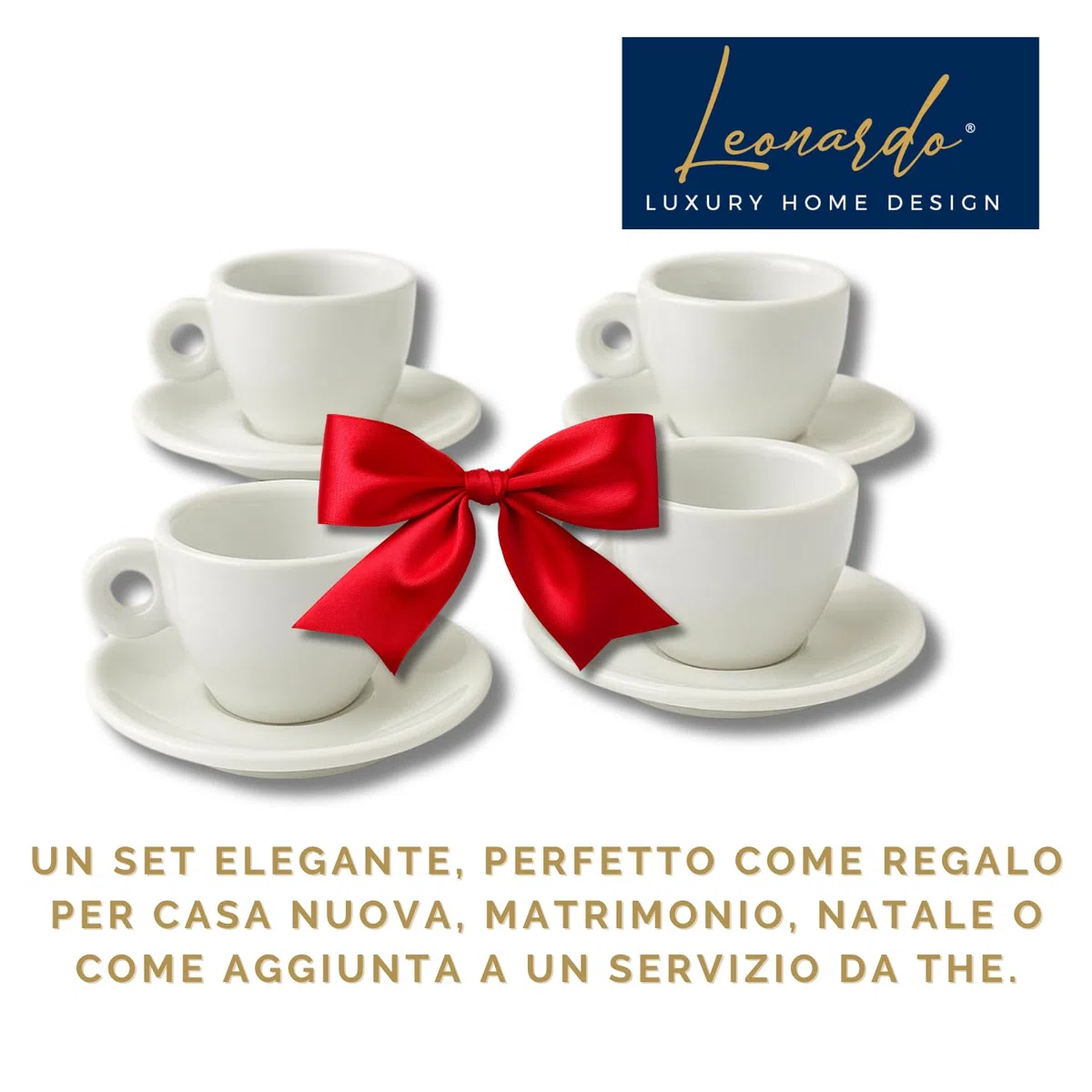 Set 4 Tazze da The Porcellana Bianca Piattino 180 ml Resistenti Eleganti Lavastoviglie Microonde Cappuccino Caffè Latte Idea Regalo (Non Impilabili)