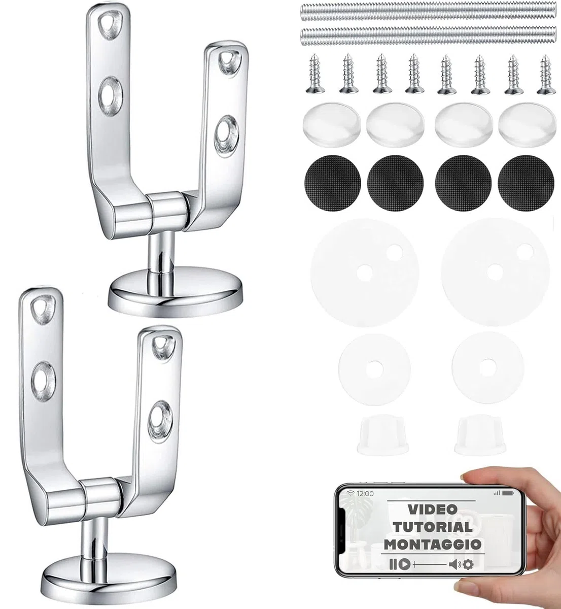 HAND - Kit Cerniere Tavoletta WC Acciaio Antiruggine Universali e Paracolpi Super-Soft, Universale (Piatta)