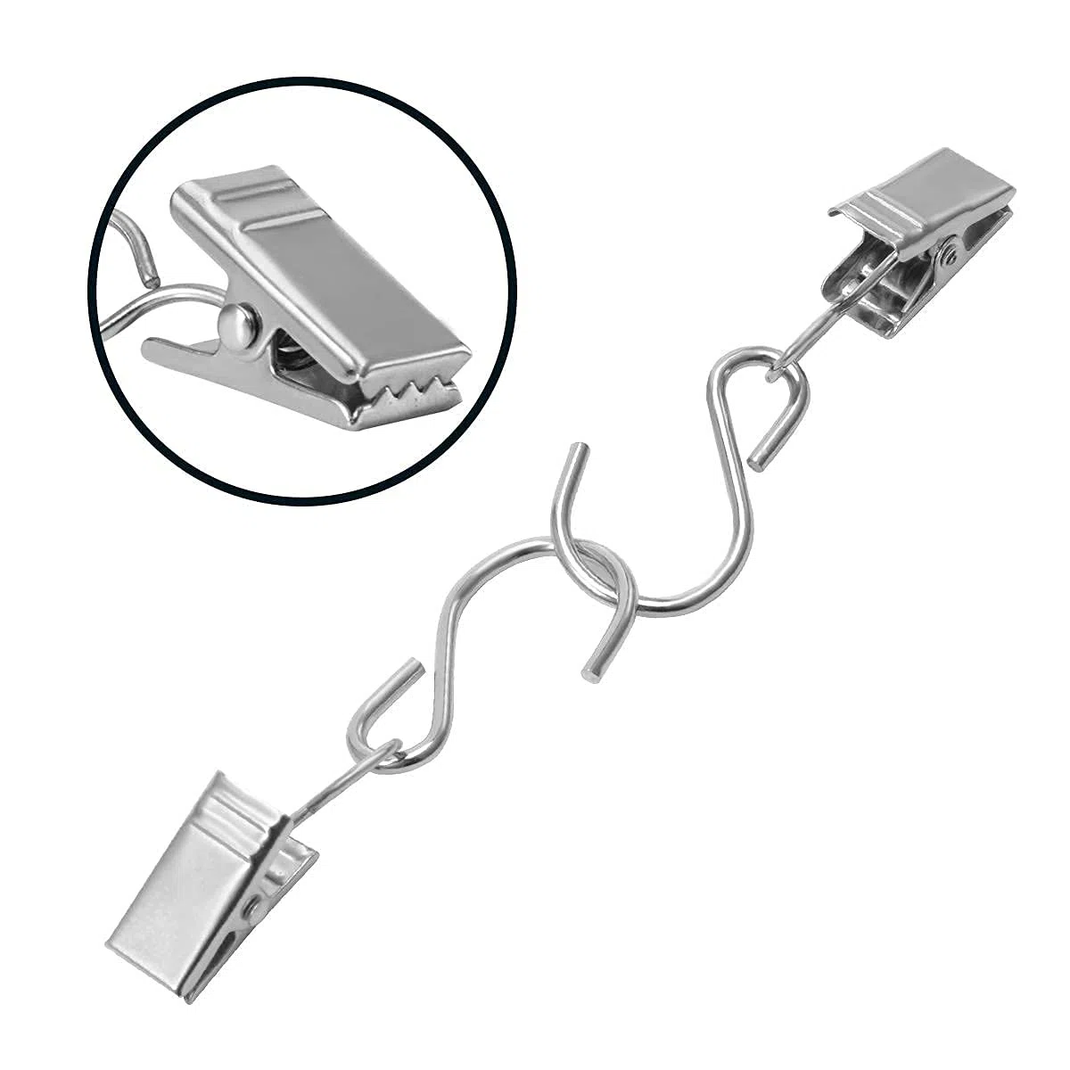 40 Pezzi Clip per Tenda con Ganci,Ganci Appendiabitiv in Metallo, Mollette Metalliche con Ganci,Clip per Foto con Scatola (Argento)