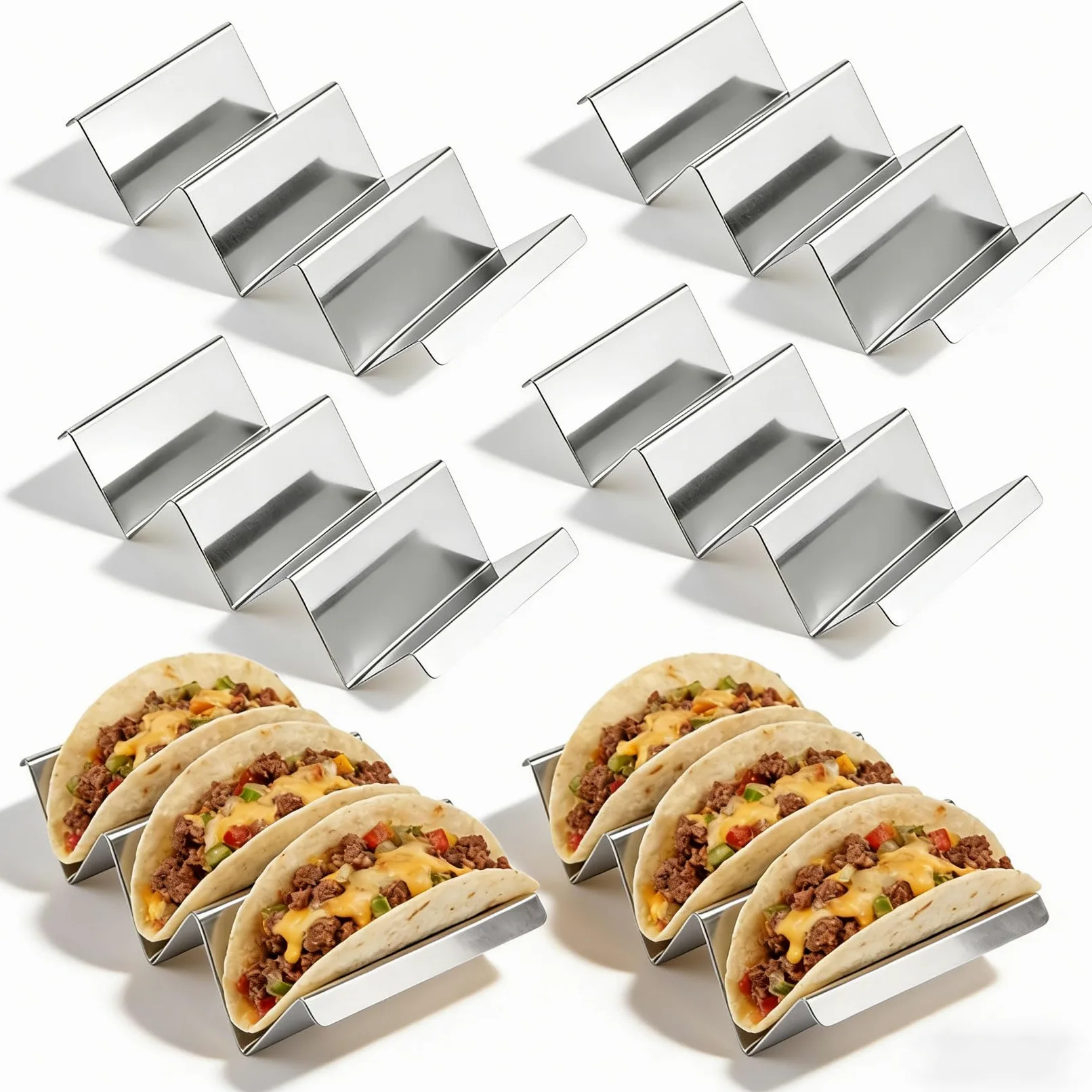 6 Pezzi Porta Tacos, Porta Tortillas, Supporto per Tacos in Acciaio Inox con Manici, ognuno può Contenere Fino a 3 Taco, per ristoranti casalinghi