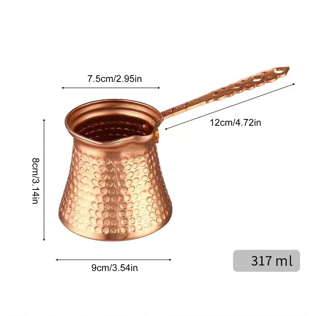 Vintage Copper Coffee Pot - Cezve turco classico con manico lungo | Design largo per schiuma perfetta | greco in arabo per PER SCOPPIE A INDUZIONE ELETTRICO, 4.72X3.54X