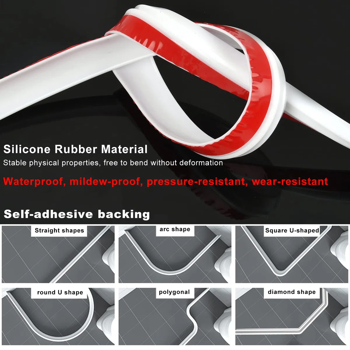 Barriera Doccia Ferma Acqua, 2M Barriera Dell'Acqua, Barriera d Acqua Bianco, Arresto Doccia Autoadesivo, Bagno Acqua Barriera, Bordo Doccia, Silicone Doccia per Barriera Stop Acqua Soglia