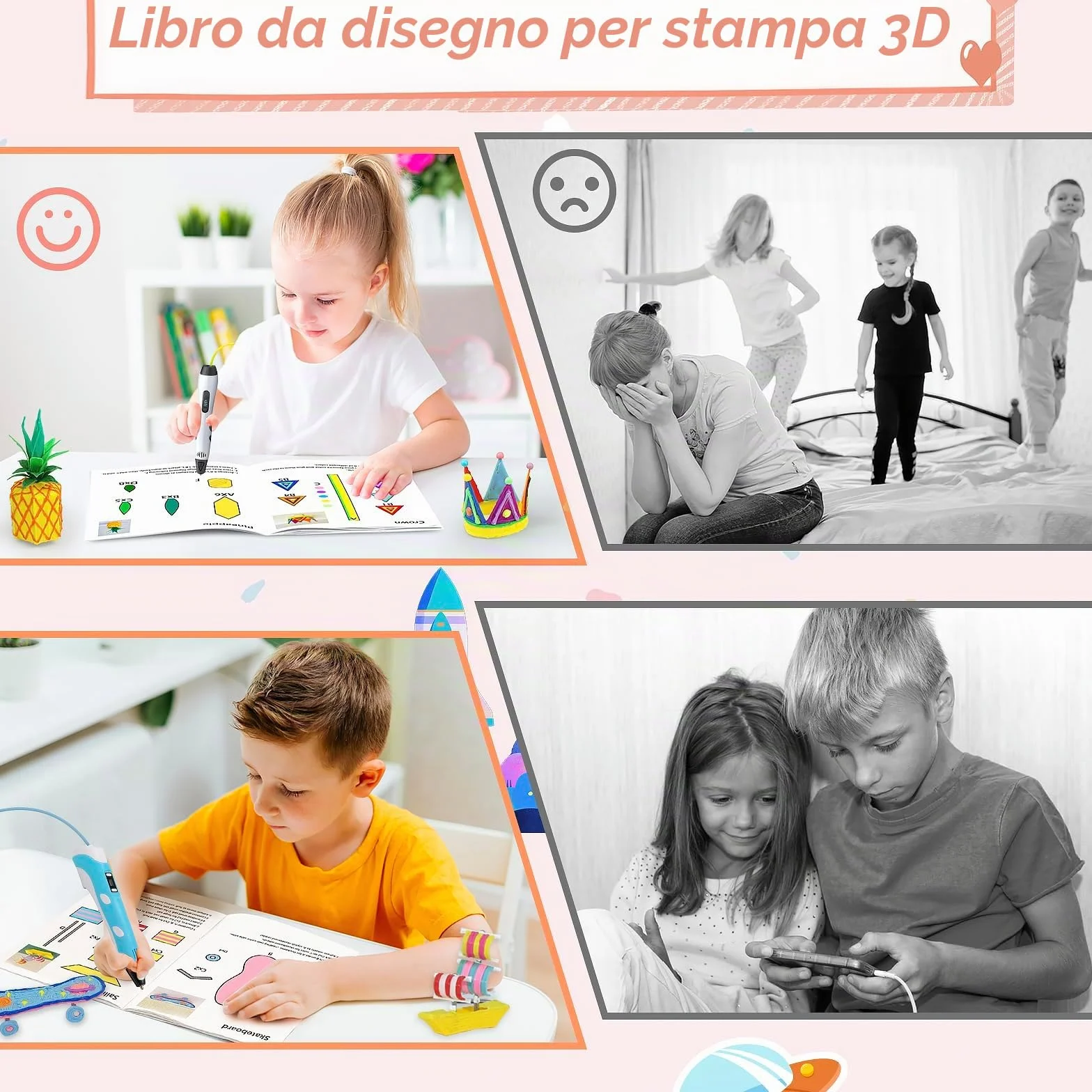 SONGTIY Libro da disegno 3D, 40 modelli riutilizzabili per graffiti, stampini creativi con piastra in PVC per principianti e artigiani, idee regalo fai da te per Natale e compleanni