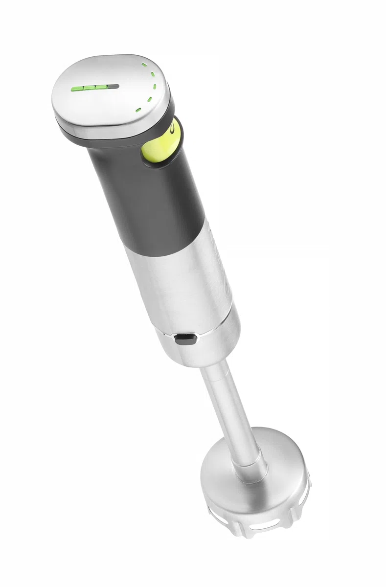 HENDI Frullatore a immersione, senza fili, ricaricabile, frullatore a mano, velocità regolabile in continuo con 1 pulsante sensibile, 2 batterie al litio ricaricabili, 150W, ø65x(H)390mm, acciaio inox