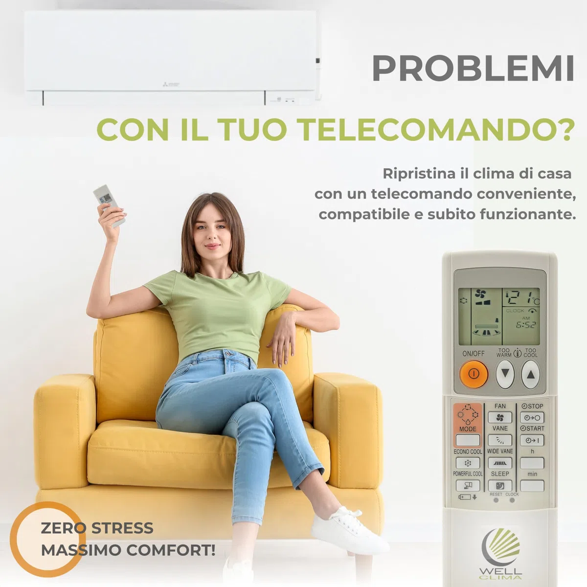 Wellclima WEC-MI1 Telecomando Universale per Condizionatori Mitsubishi, Pronto all'Uso in Secondi, Compatibile con Pompa di Calore e Inverter, Compatibilità Garantita ASIN