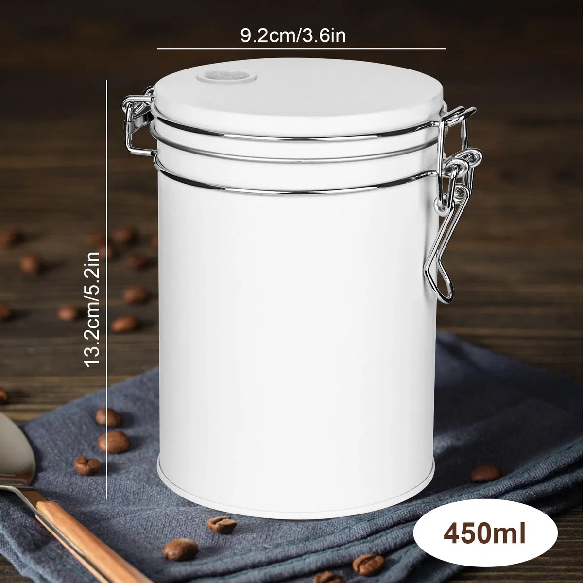 Barattolo per caffè ermetico in acciaio inox 450ML con valvola di scarico, in acciaio inox, per caffè, tè, noci, cacao, bianco